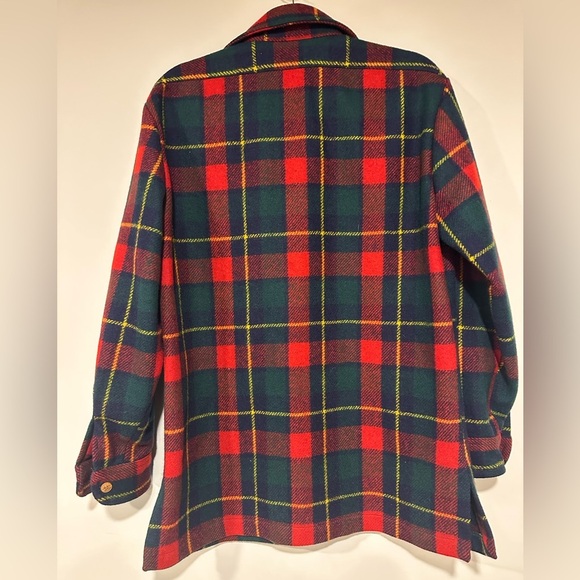PENDLETON LOBO Vintage Wool Plaid Suede Patch Button Down Shirt Jacket Shacket - Picture 2 of 4
